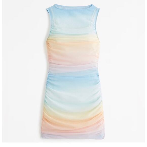 Abercrombie & Fitch Dresses & Skirts - NWT ABERCROMBIE & FITCH The Trevor Project pastel rainbow ruched mesh dress XST